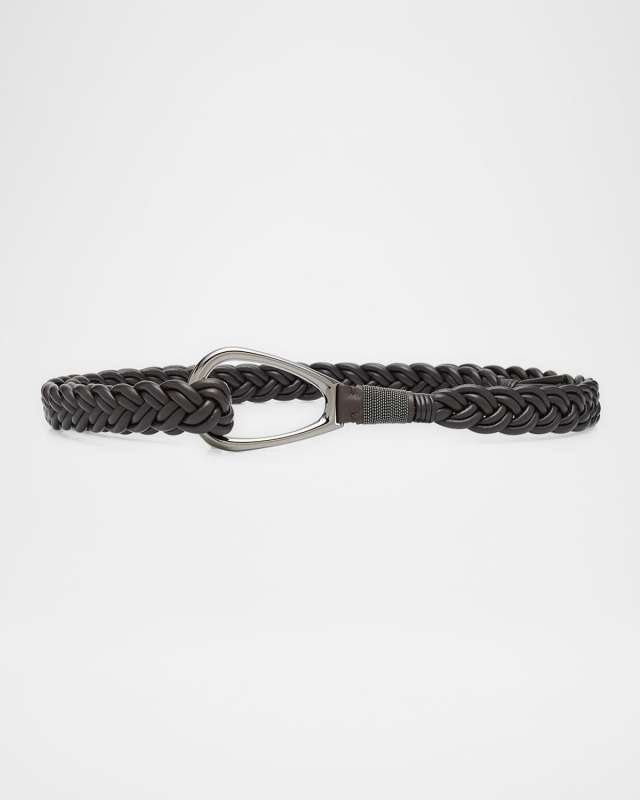 Braided Nappa Leather Belt with D-Ring Buckle
